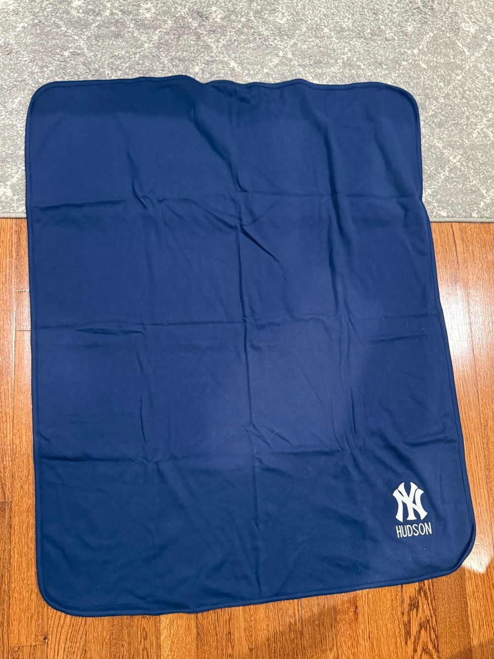 Navy Embroidered New York Yankees Baby Blanket Personalized “Hudson”